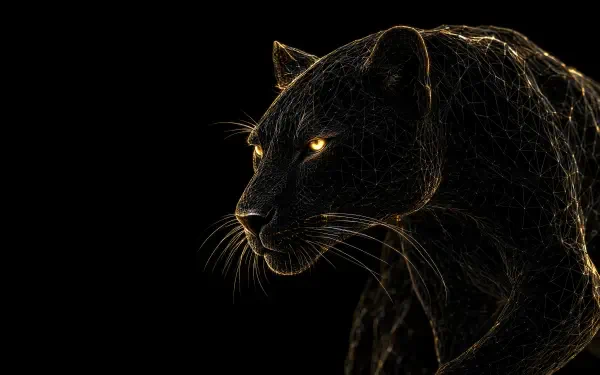 Glowing-eyed black panther on a dark background, 4K Ultra HD OLED wildlife desktop wallpaper.