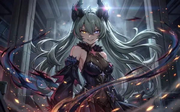 Zenless Zone Zero anime girl with flowing white hair in a dark futuristic outfit, featured in a 5K Ultra HD PC desktop wallpaper.