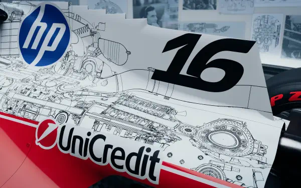 Ferrari SF-26 F1 race car close-up with number 16, HP and UniCredit branding, in a 4K Ultra HD desktop wallpaper.