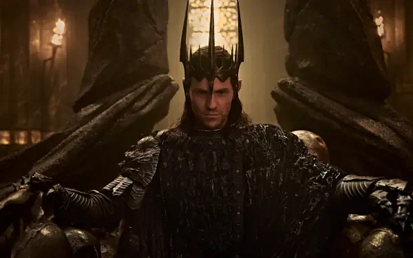A dark crowned ruler in The Lord of the Rings: The Rings of Power, featured in a 4K Ultra HD PC desktop wallpaper and background.