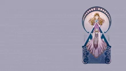 HD PC desktop wallpaper featuring Princess Zelda from The Legend of Zelda, depicted in an elegant, art nouveau style against a soft lavender background.