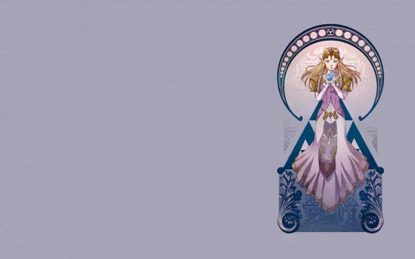 HD PC desktop wallpaper featuring Princess Zelda from The Legend of Zelda, depicted in an elegant, art nouveau style against a soft lavender background.