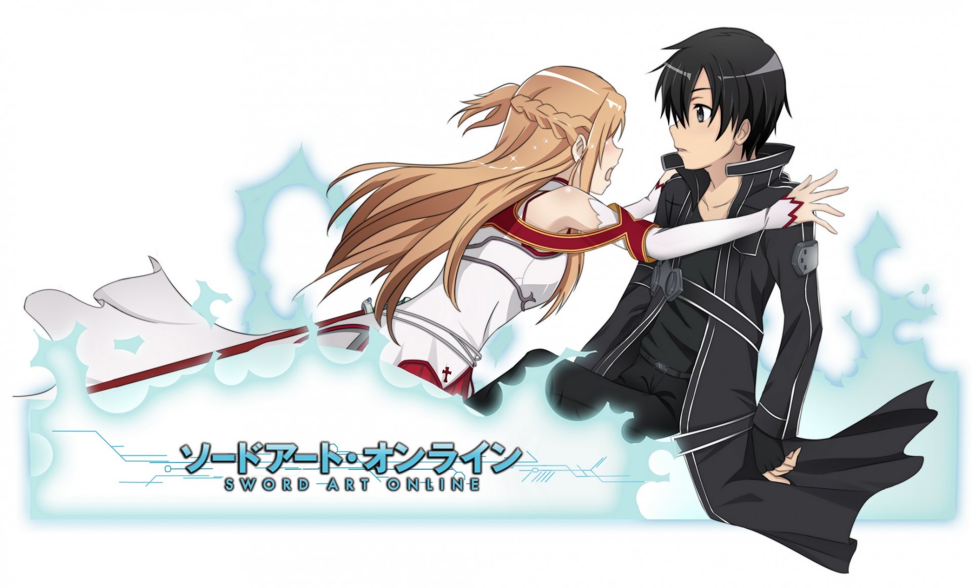 Kazuto Kirigaya and Asuna Yuuki from Sword Art Online, featuring dynamic sword imagery. A vibrant HD wallpaper capturing the essence of the anime.