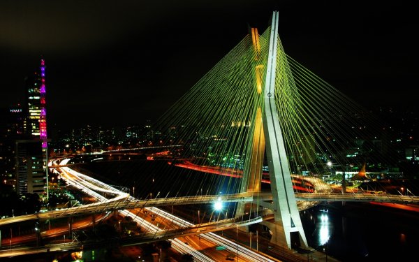 Man Made São Paulo Cities Brazil Bridge Night Highway City Cityscape Light Octávio Frias de Oliveira HD Wallpaper | Background Image