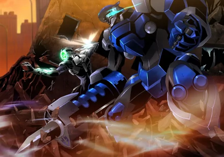 A dynamic HD wallpaper from the anime Accel World featuring the Cyan Pile character, showcasing a battle scene with high-energy visual effects and a dramatic background.