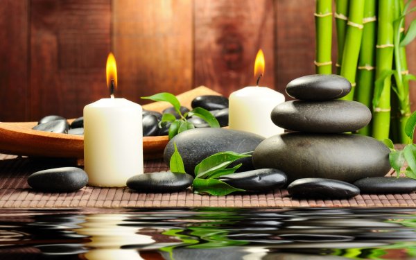 Religious Zen Candle Stone Plant HD Wallpaper | Background Image