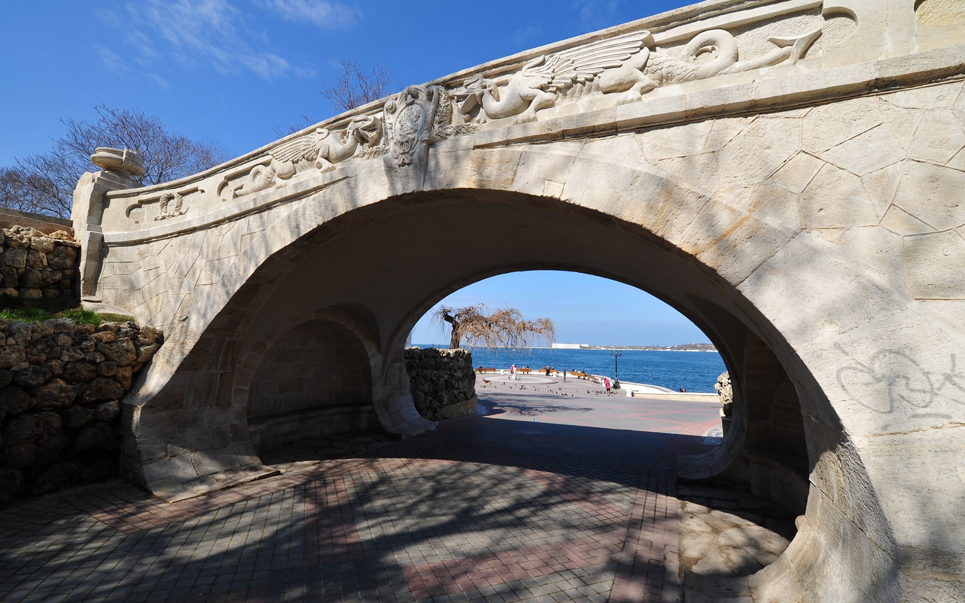 Bridge of lovers or Dragon Bridge, Sevastopol in the Crimea on the shores of the Black Sea