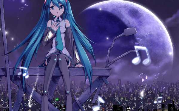 Anime Vocaloid Hatsune Miku Moon Night HD Wallpaper | Background Image