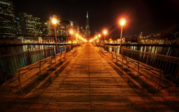 Hecho por el hombre Muelle Ciudad Noche Luz Cityscape Reflejo Skyline HDR San Francisco Pier 7 Fondo de pantalla HD | Fondo de Escritorio
