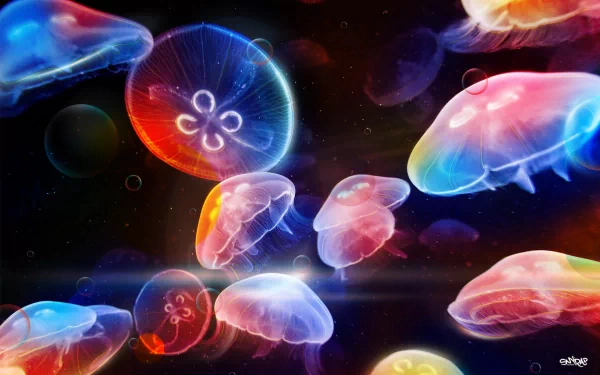 dancing colorful jellyfish Animal artistic HD Desktop Wallpaper | Background Image