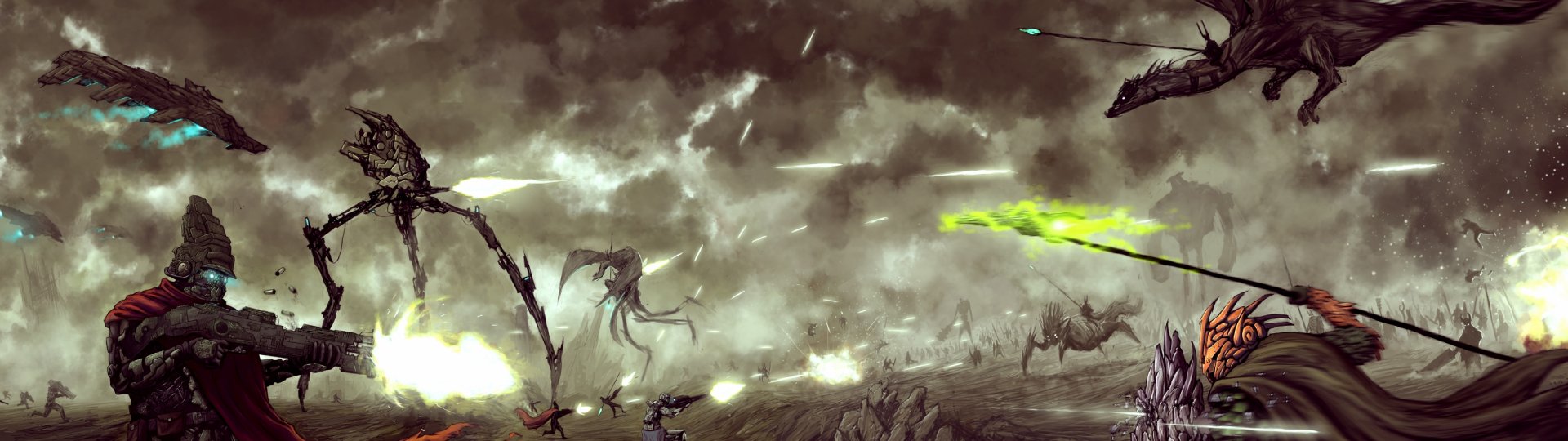Download War Dragon Sci Fi Battle Wallpaper | 3200x900 | Wallpaper Abyss