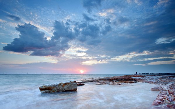 Tierra/Naturaleza Atardecer Playa Costa Shoreline Shore Océano Sea Cielo Nube Naturaleza Sol Fondo de pantalla HD | Fondo de Escritorio