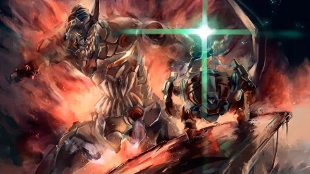 Dynamic HD wallpaper featuring Nia Teppelin and Simon from Tengen Toppa Gurren Lagann, set against a vibrant cosmic backdrop with striking colors and action-packed elements.