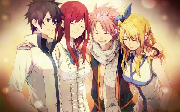 Anime Fairy Tail Lucy Heartfilia Natsu Dragneel Erza Scarlet Gray Fullbuster Red Hair Pink Hair Blonde HD Wallpaper | Background Image