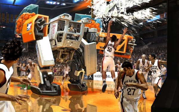 Sports Artistic CGI 3D Basketball Mecha Robot Humor Funny HD Wallpaper | Background Image