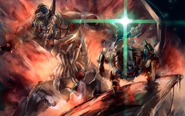 Dynamic HD wallpaper featuring Nia Teppelin and Simon from Tengen Toppa Gurren Lagann, set against a vibrant cosmic backdrop with striking colors and action-packed elements.