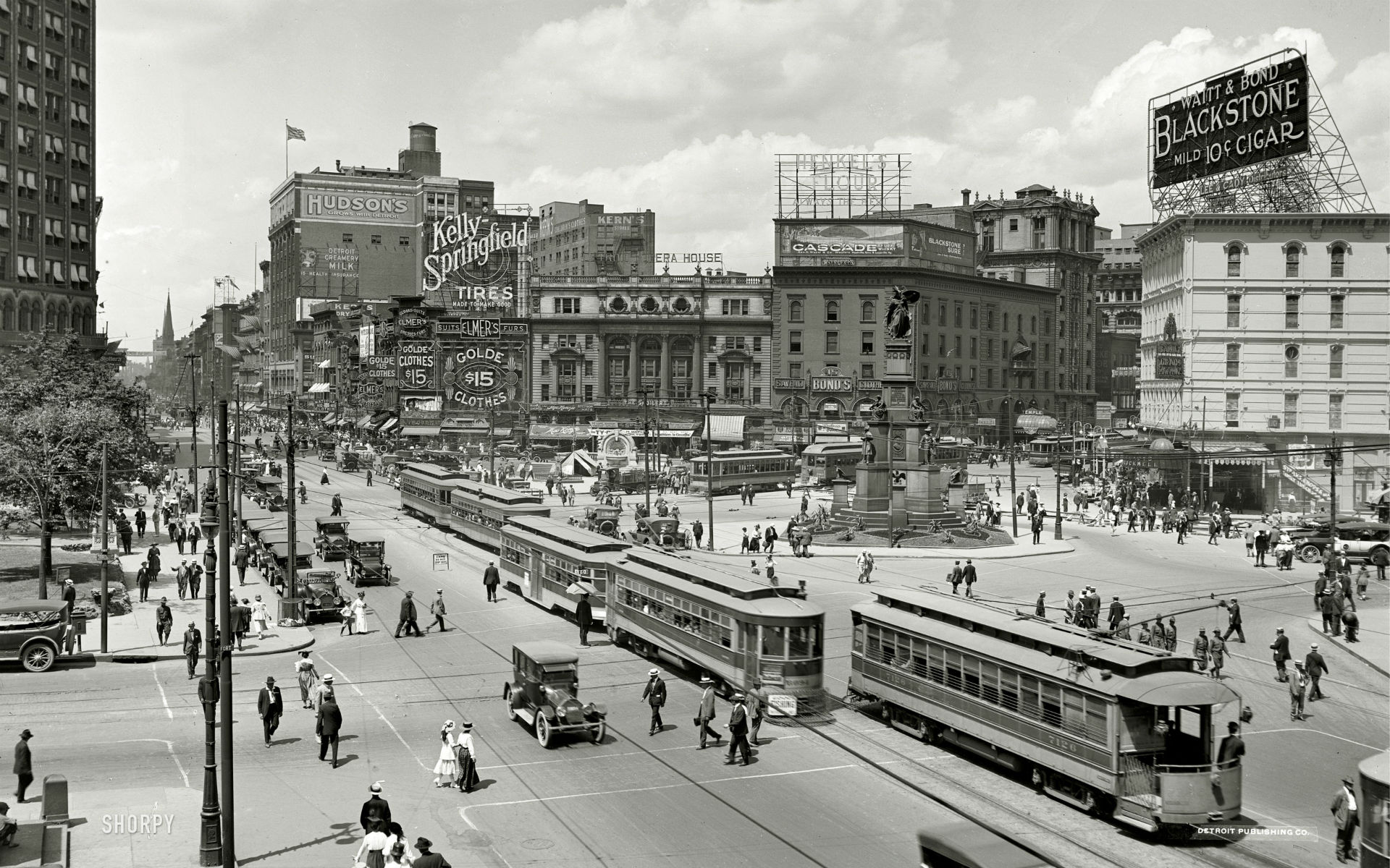 Detroit's Campus Martius - Looking north up Woodward Ave by Shorpy