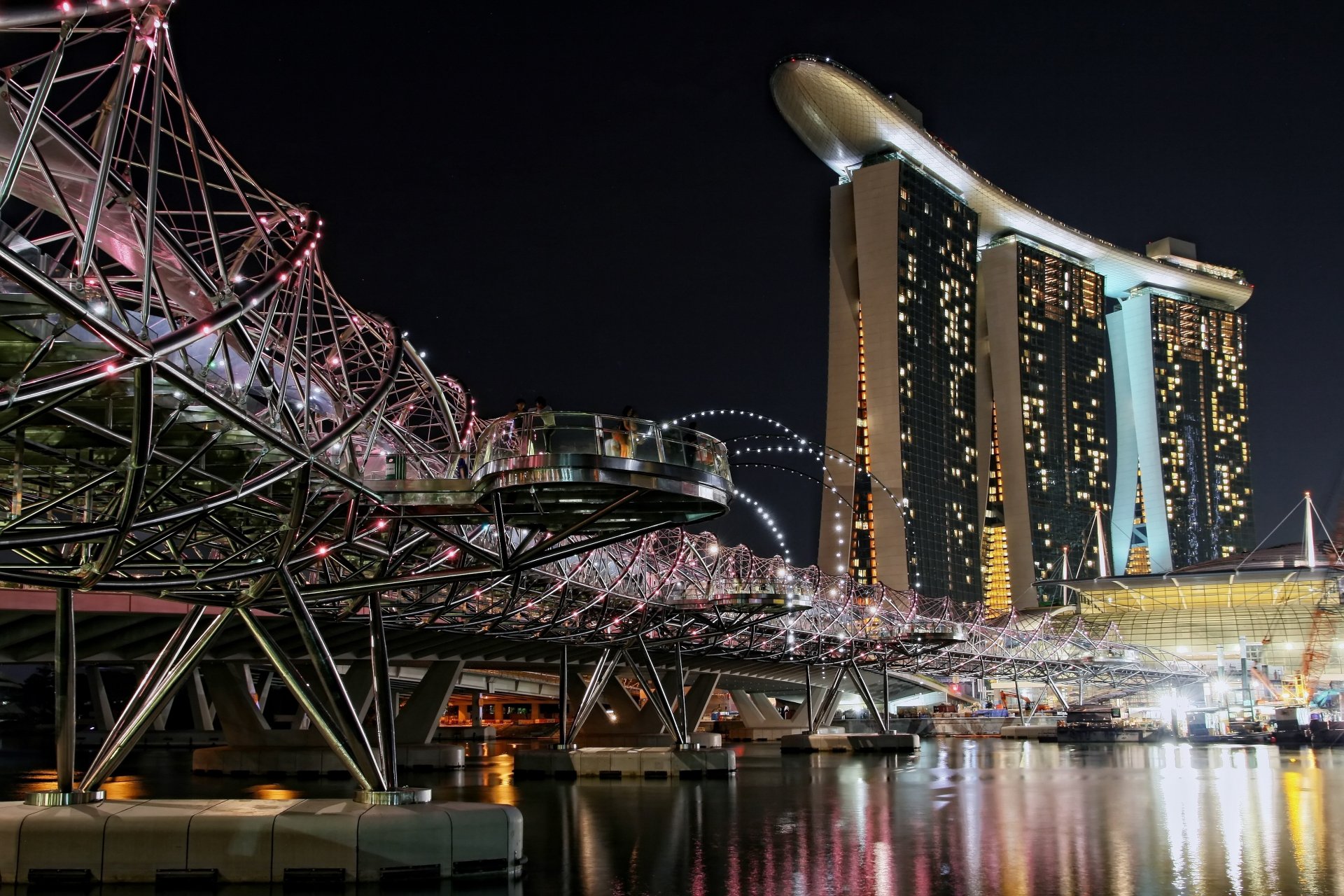 Download Helix Bridge Light Reflection Water Architecture Building