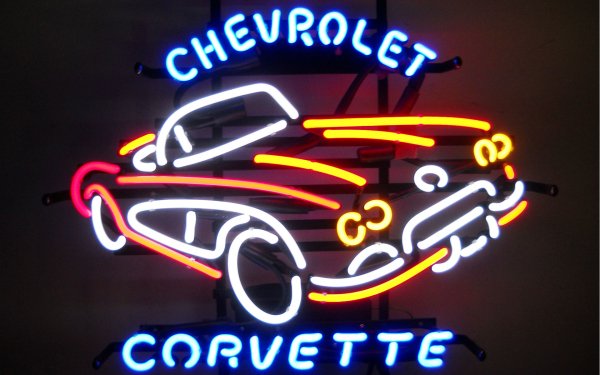 Photography Neon Neon Sign Sign Car Vehicle Classic Car Chevrolet Corvette Light Chevrolet HD Wallpaper | Background Image