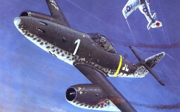 HD PC desktop wallpaper featuring a detailed illustration of a black military aircraft in flight against a vibrant blue sky.