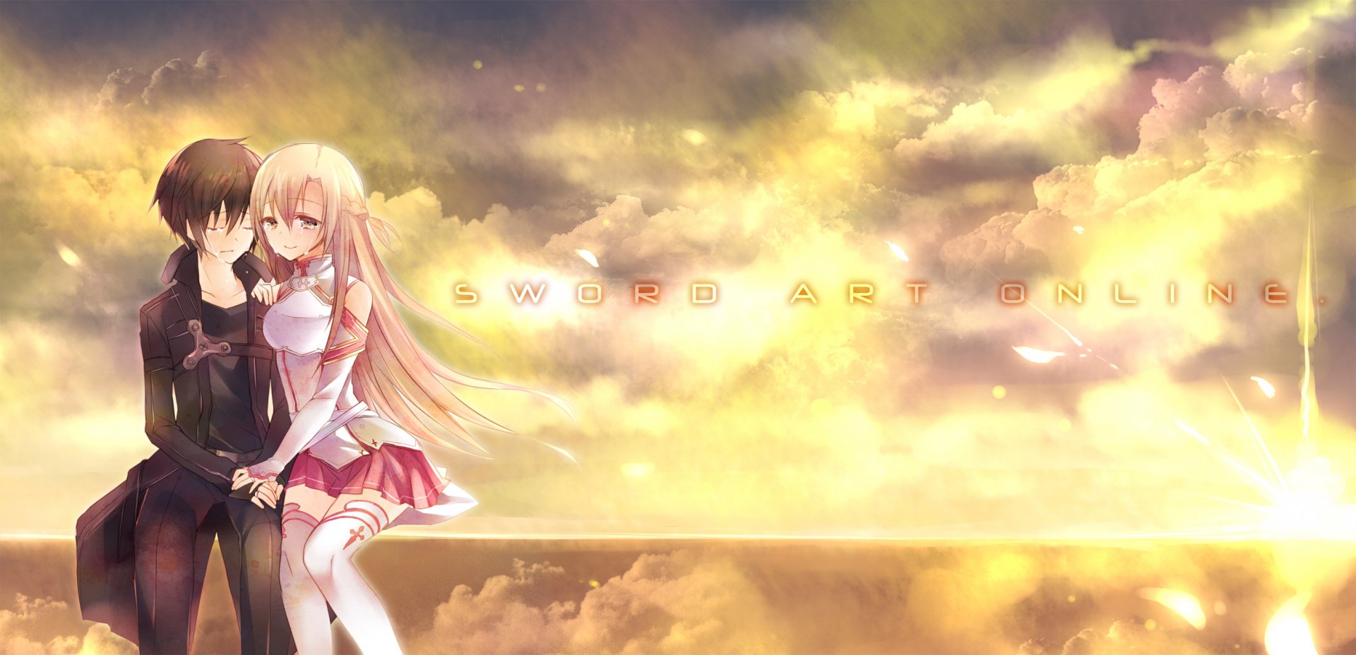 HD wallpaper featuring Kirito and Asuna Yuuki from Sword Art Online, set against a vibrant sky, captures the essence of their epic journey in the anime.