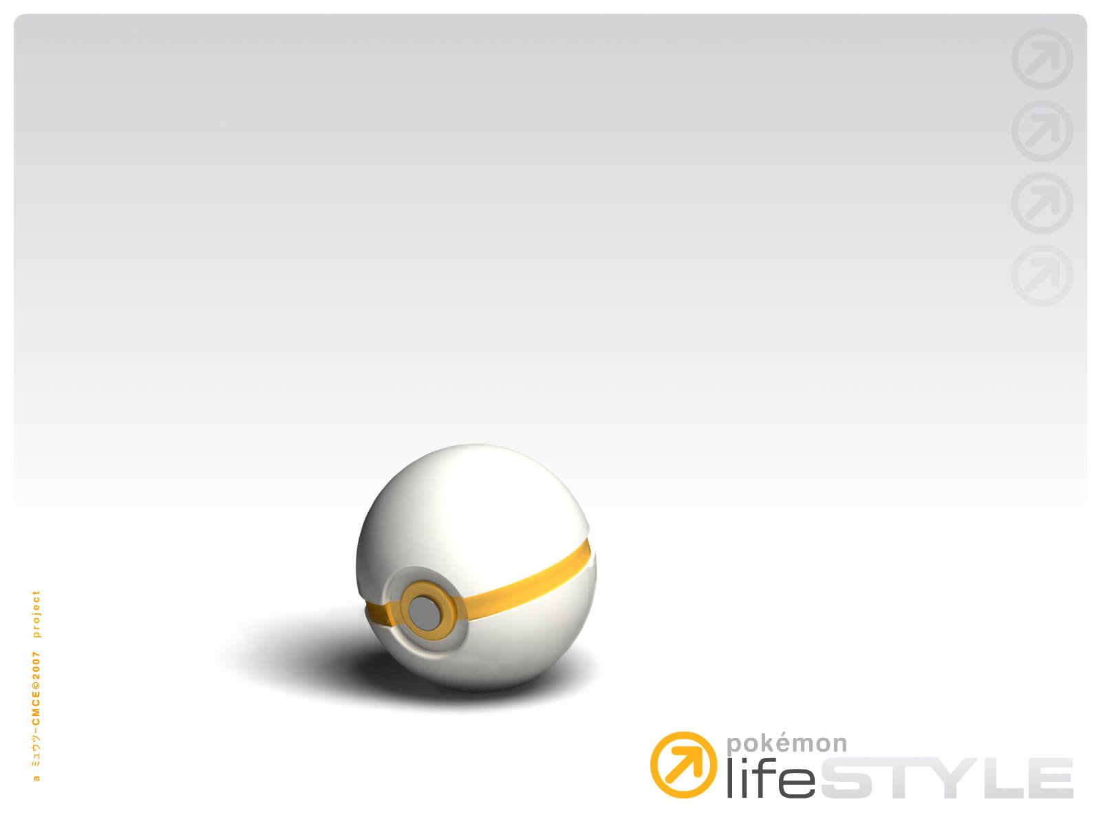 HD PC desktop wallpaper featuring a sleek, white and gold Pokéball from the Pokémon anime series against a minimalist white background.