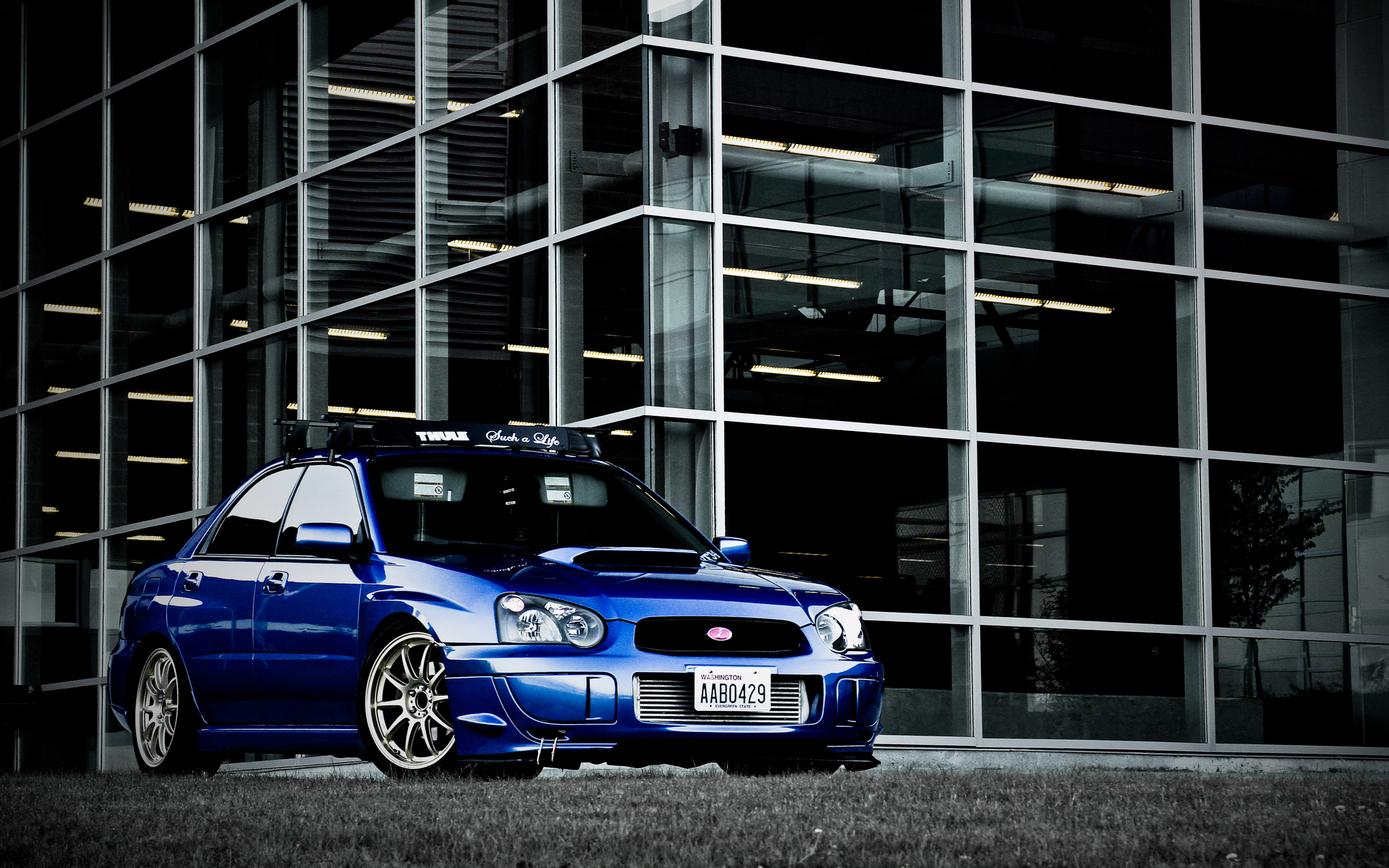 Download wallpaper 1366x768 subaru wrx, subaru, car, sports car, front  view, road, hieroglyphs tablet, laptop hd background