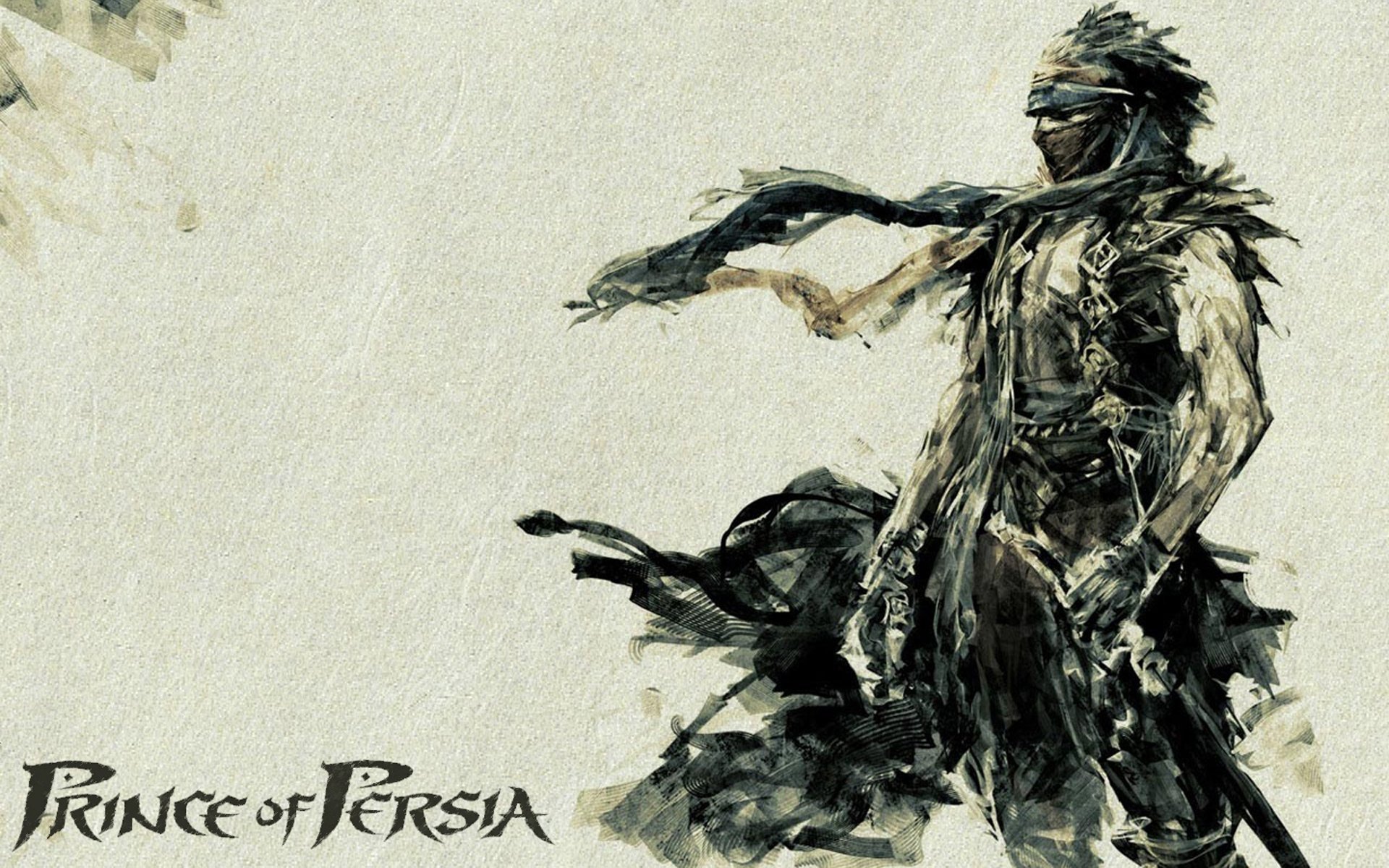 A striking HD wallpaper featuring the iconic character from the video game Prince of Persia, standing boldly amidst an artistic, textured background.