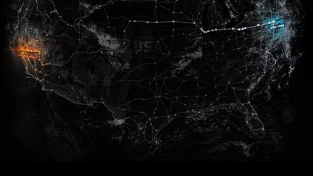 A dynamic HD desktop wallpaper showcasing a map of the United States, inspired by the video game Need For Speed: The Run, highlights key racing routes with vibrant colors.