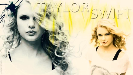 HD PC desktop wallpaper featuring actress and singer Taylor Swift in soft, light tones with her name displayed prominently.