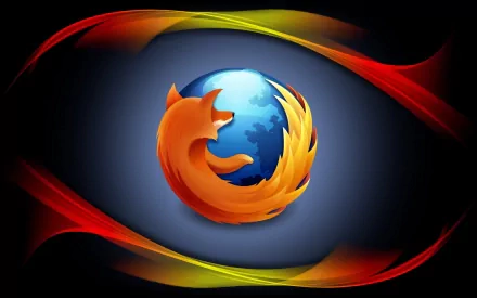 A vibrant HD desktop wallpaper featuring the Firefox logo, with a stylized orange fox encircling a blue globe, set against a dynamic wave of red and yellow colors.
