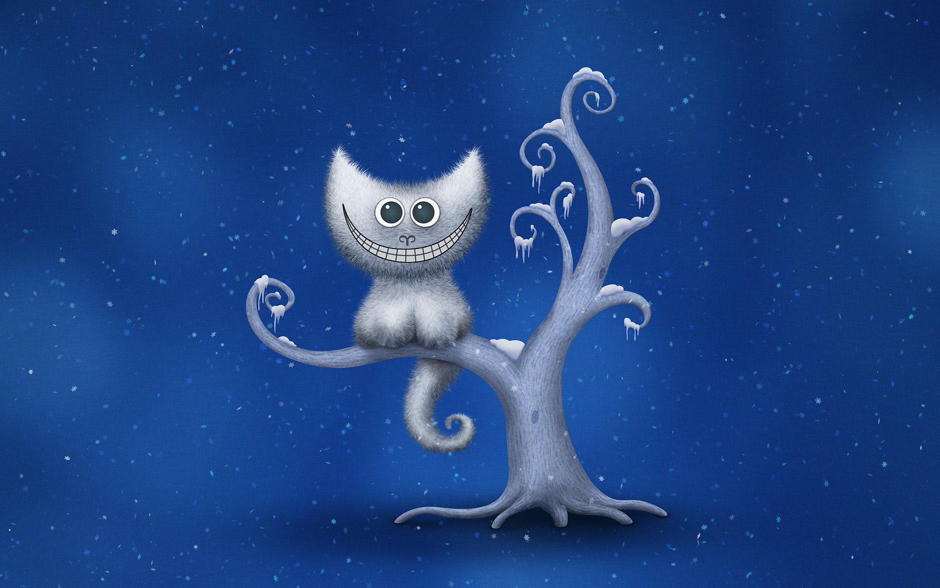 Download Blue Tree Cat Smile Animal Artistic HD Wallpaper