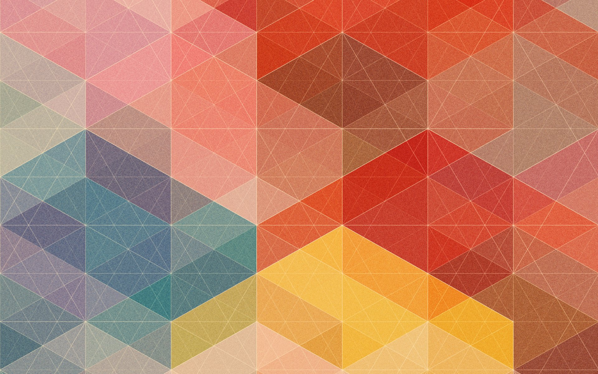HD PC desktop wallpaper featuring an abstract geometric design with overlapping translucent triangles in warm reds, yellows, and cool blues creating a layered artistic pattern.