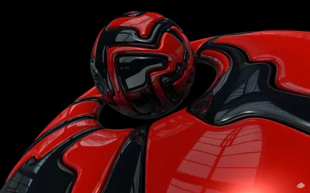3D CGI abstract HD desktop wallpaper featuring glossy black and red intertwined shapes with reflective surfaces against a black background.