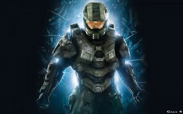 HD desktop wallpaper of Halo 4 featuring a detailed image of a stoic armored character against a dramatic, glowing background.
