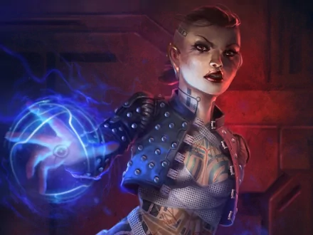 HD PC desktop wallpaper featuring Jack from the video game Mass Effect 3, showcasing her intense expression and signature biotic powers in a dark, futuristic setting.