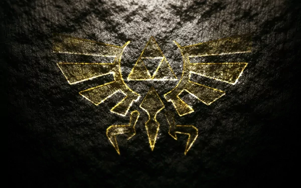 A striking HD desktop wallpaper featuring the iconic Triforce emblem from The Legend of Zelda, set against a textured, dark background.