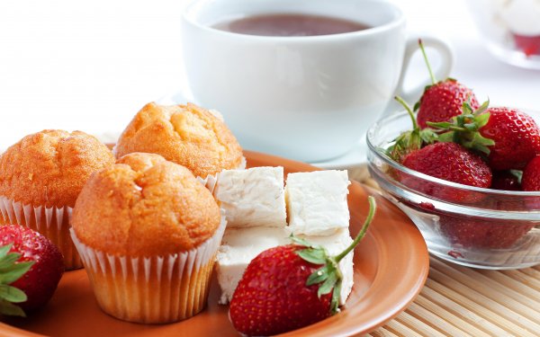 Food Sweets Breakfast Strawberry Coffee Muffin Still Life Cheese Cup HD Wallpaper | Background Image