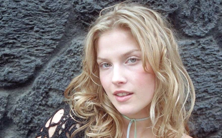 HD PC desktop wallpaper featuring a close-up portrait of celebrity Ali Larter with blonde hair against a textured dark background.