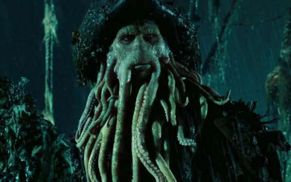 Davy Jones from Pirates of the Caribbean: Dead Man's Chest appears in this HD PC desktop wallpaper, showcasing his iconic tentacle beard in a dark, eerie setting.
