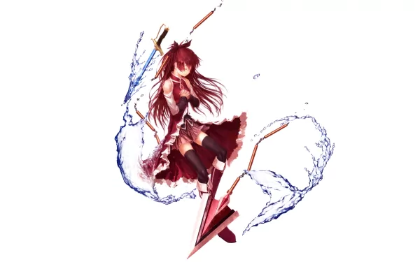 HD PC desktop wallpaper featuring Kyōko Sakura from the anime Puella Magi Madoka Magica, depicted with dynamic water-like energy swirling around her.
