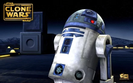 HD desktop wallpaper featuring the cartoon robot R2-D2 from the Star Wars TV show Star Wars: The Clone Wars (2008).
