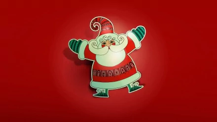 HD Christmas desktop wallpaper featuring a cheerful Santa Claus illustration on a vibrant red holiday background.