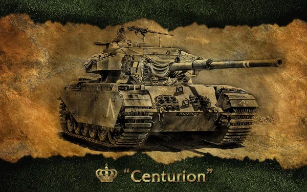 4K Ultra HD World of Tanks PC wallpaper featuring a detailed illustration of the Centurion tank on a textured background.