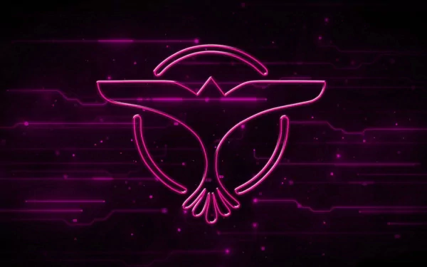 A vibrant purple background featuring the iconic DJ Tiësto symbol, set against a dynamic, abstract pattern, creating an energetic and modern music-themed desktop wallpaper.