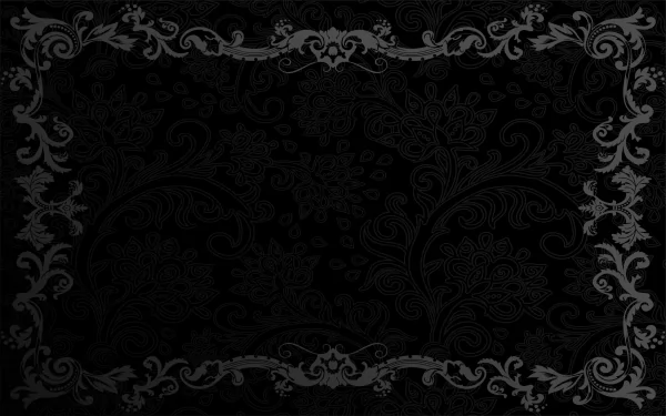 Black abstract HD desktop wallpaper with intricate floral and ornamental patterns, creating a sophisticated and elegant background.