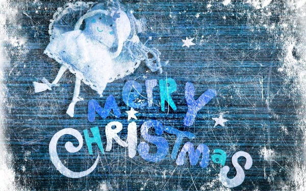 Merry Christmas greeting with a wintery, textured blue background and festive lettering, designed as a 4K Ultra HD holiday desktop wallpaper.