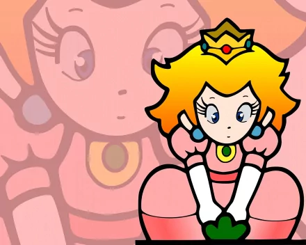 HD PC desktop wallpaper featuring Princess Peach from the video game Super Mario Brothers 2 with a soft pink background.