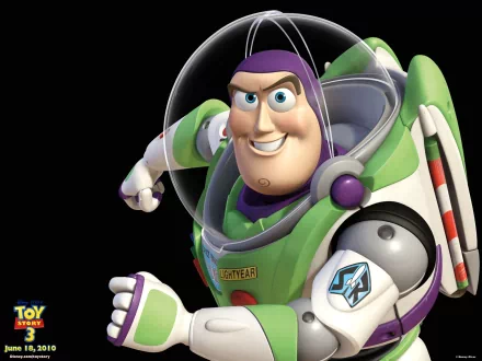 HD desktop wallpaper featuring Buzz Lightyear, the animated character from the movie Toy Story 3 in vibrant detail against a black background.