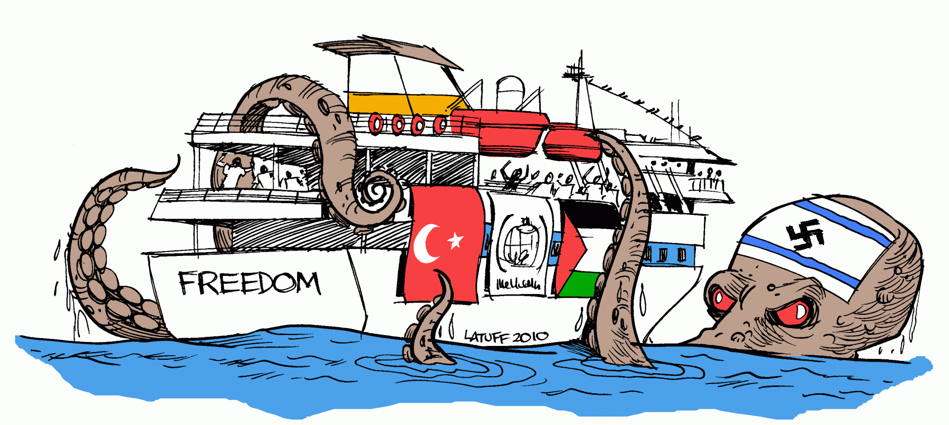 Download Comic Political Cartoon Freedom Boat Octopus HD Wallpaper